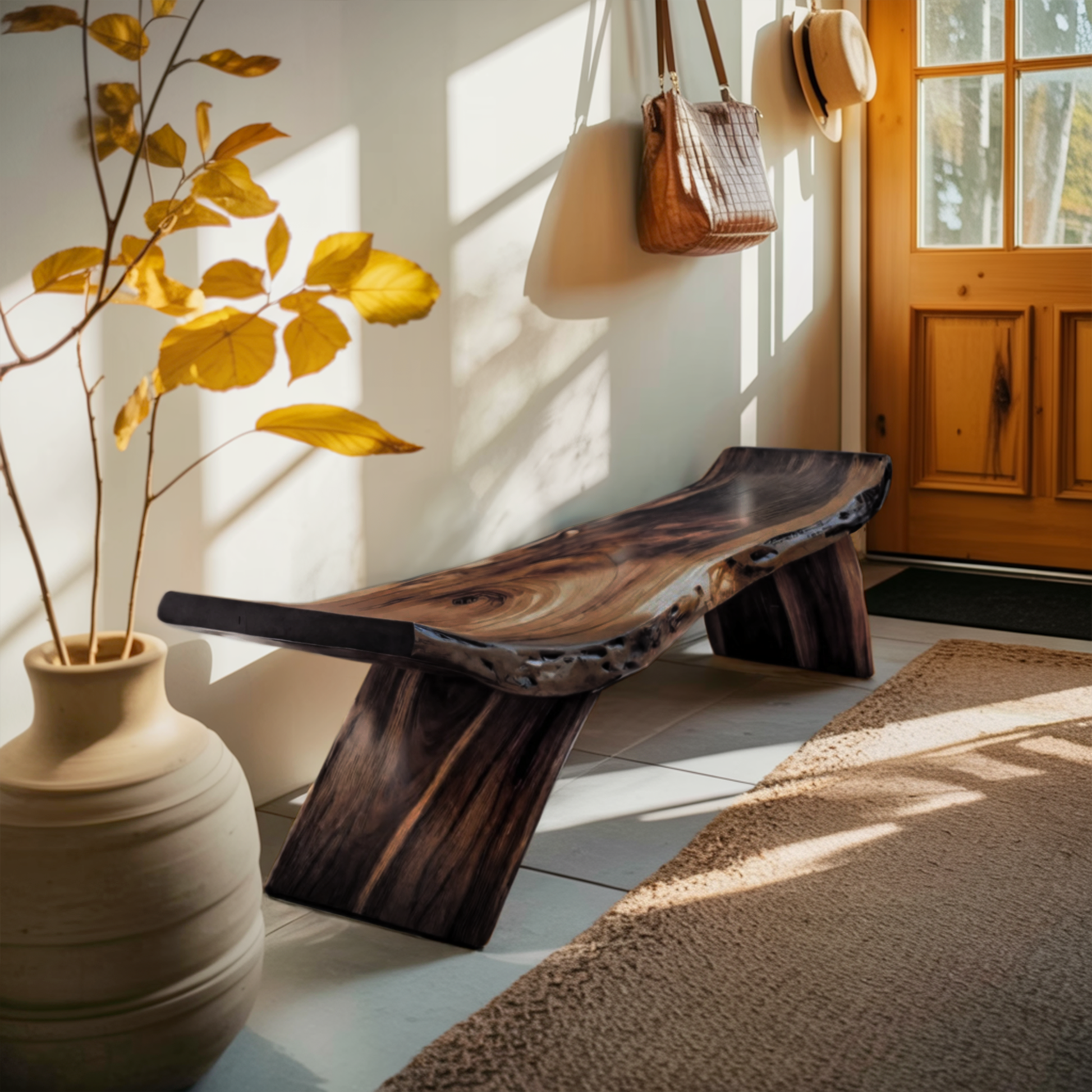 Rustic Live Edge Bench With Organic Curves For Entryway Lynnsnail