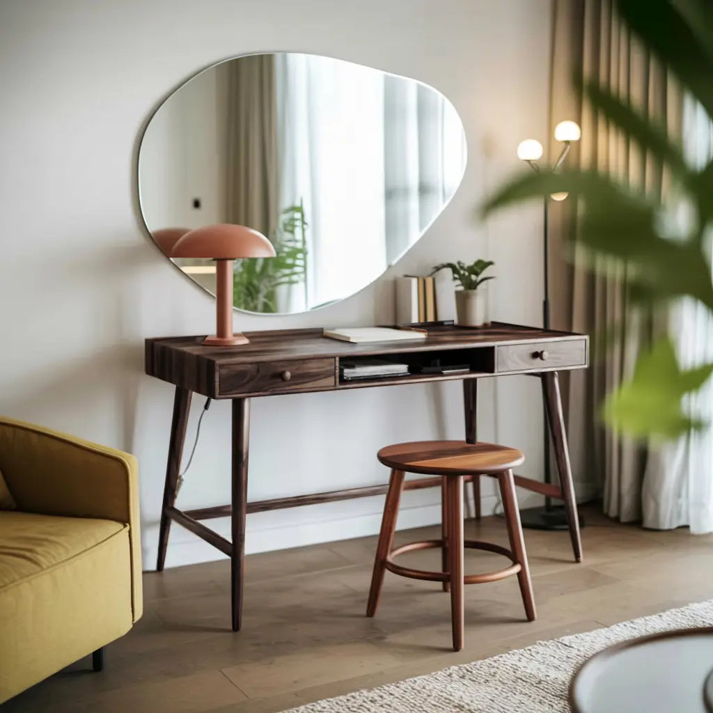 Mid Century Desk With Drawer For Home Office And Workspace Lynnsnail
