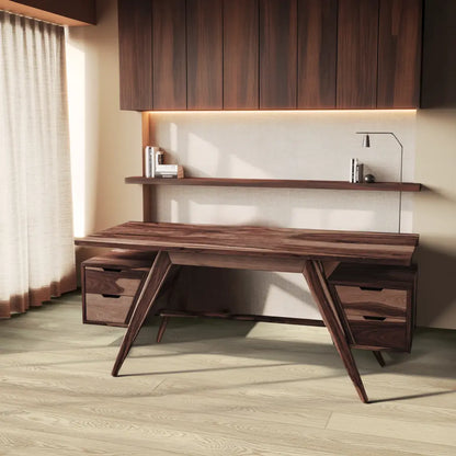 Modern Executive Wooden Desk With Angled Legs And Drawers For Home Office Lynnsnail