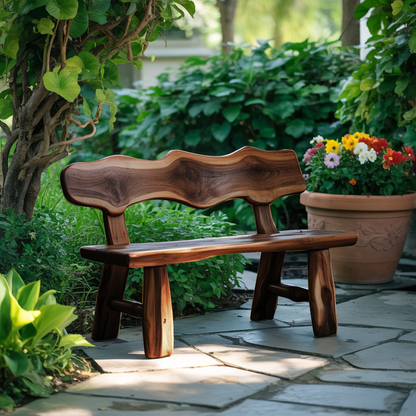 Rustic Garden Bench Live Edge Outdoor Seating For Patio Courtyard And Backyard Lynnsnail