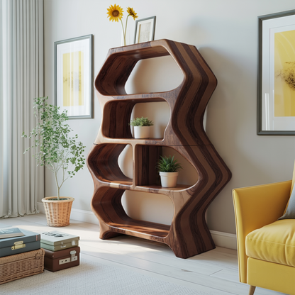 Sculptural Bookshelf With Organic Carved Display For Living Room And Office Lynnsnail