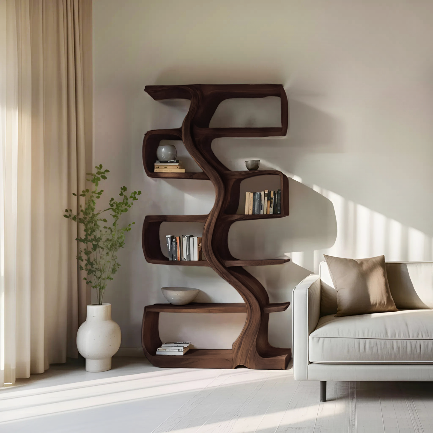 Organic Sculptural Bookshelf With Wavy Design For Living Room Lynnsnail
