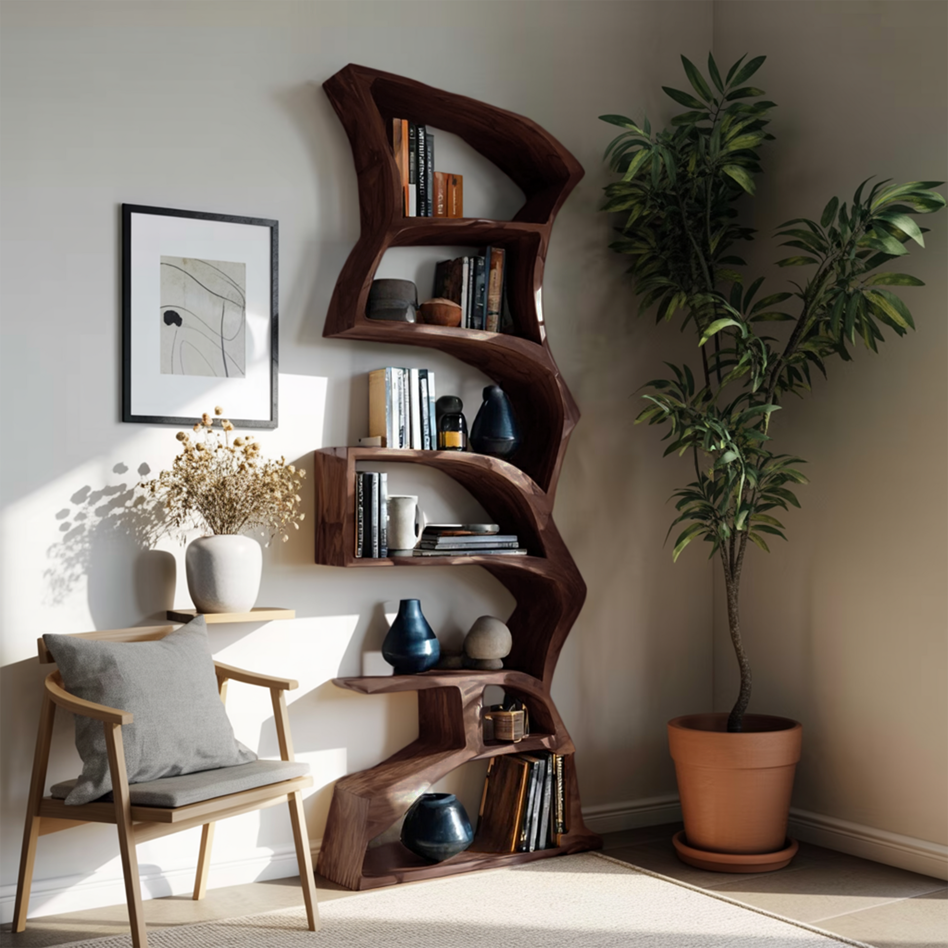Modern Bookshelf With Curved Design For Study Lynnsnail