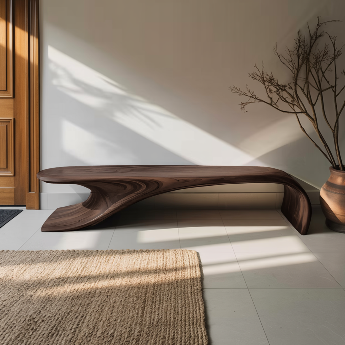 Modern Sculptural Bench With Flowing Curves For Living Room Lynnsnail