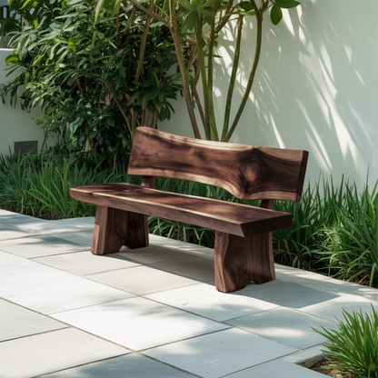Contemporary Outdoor Wood Bench With Sculpted Back For Patio Or Courtyard Lynnsnail