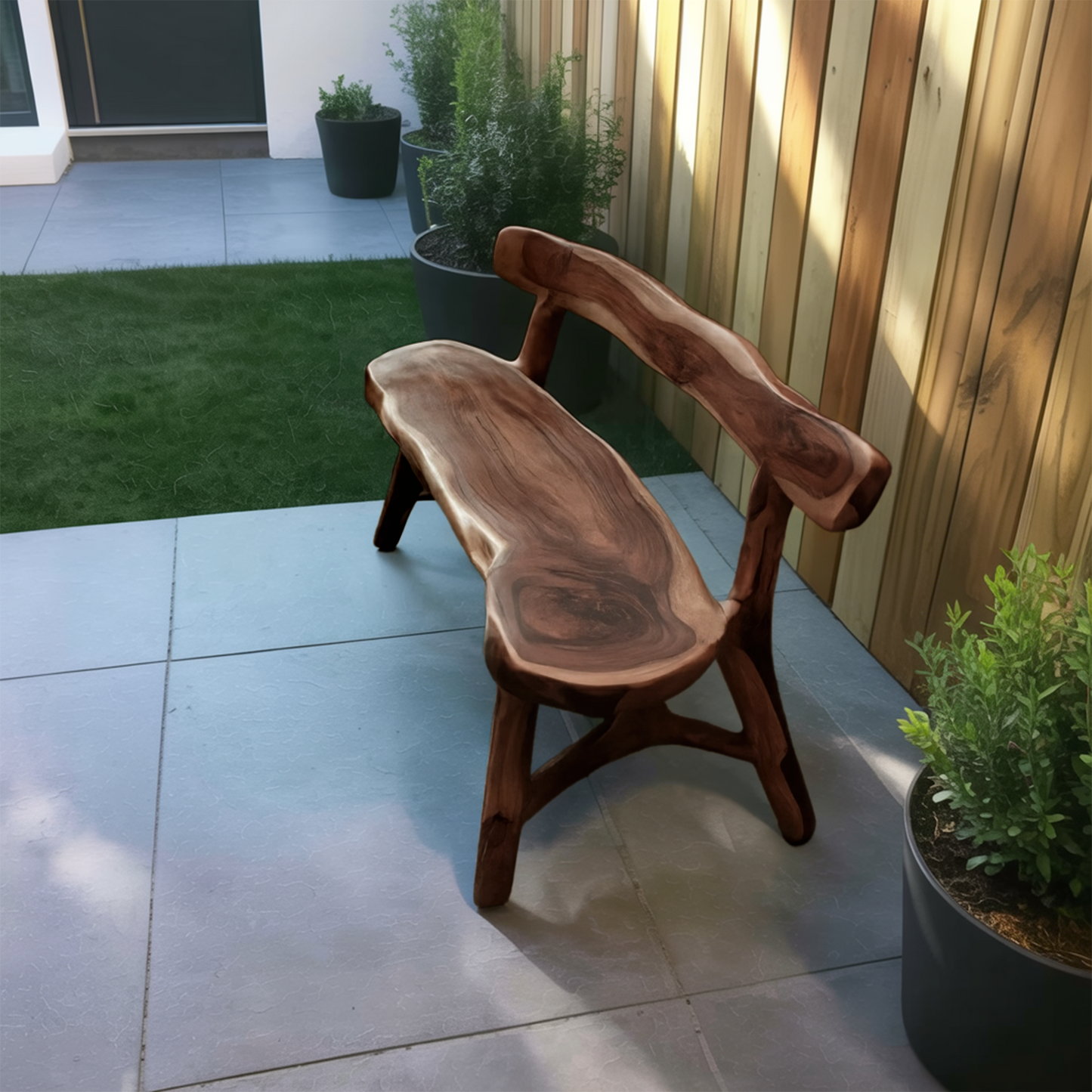 Rustic Live Edge Bench With Backrest For Garden Patio And Balcony Lynnsnail