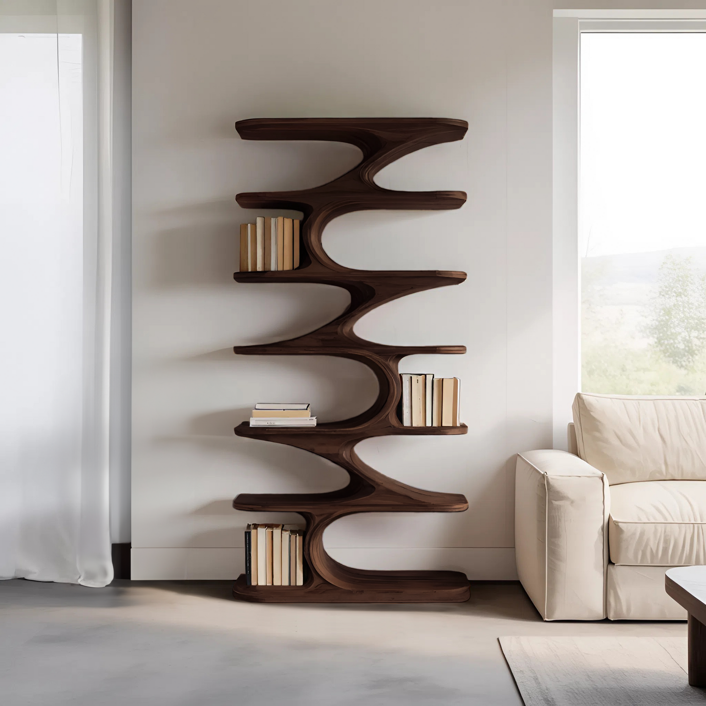 Modern Organic Curved Bookshelf For Living Room Lynnsnail