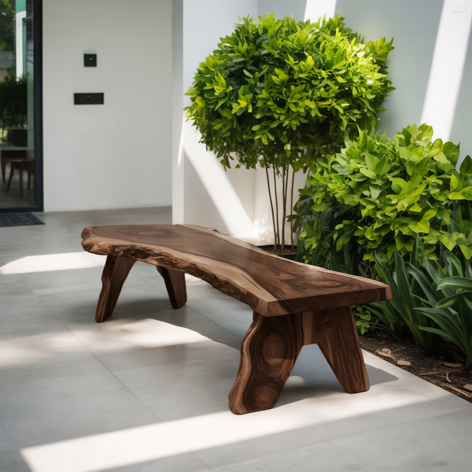 Rustic Live Edge Wooden Bench For Patio Or Garden Lynnsnail