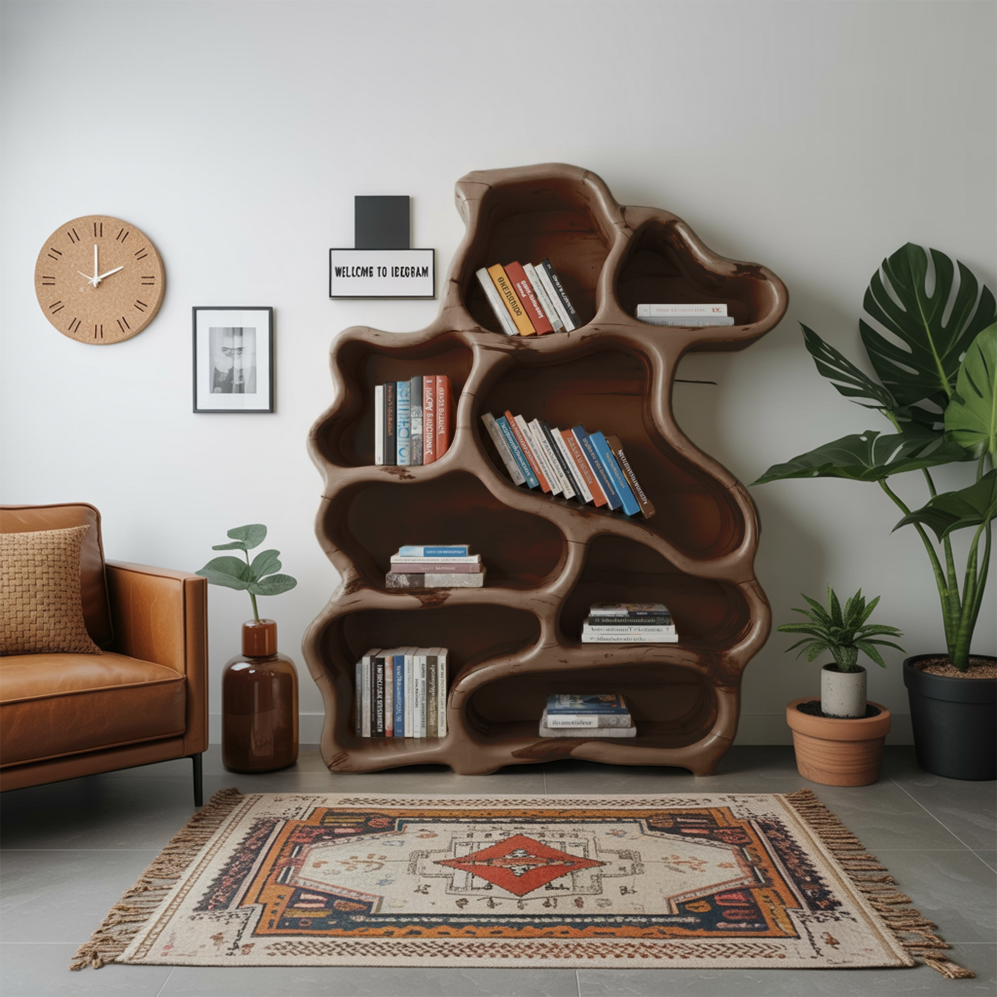 Organic Modern Bookshelf With Carved Design For Living Room And Home Library Lynnsnail