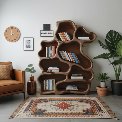 Organic Modern Bookshelf With Carved Design For Living Room And Home Library Lynnsnail