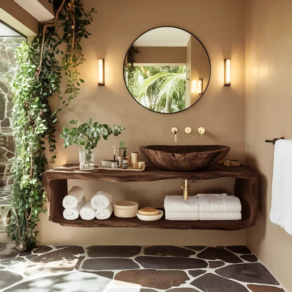 Handcrafted Wooden Vanity For Bathroom Natural Look Lynnsnail