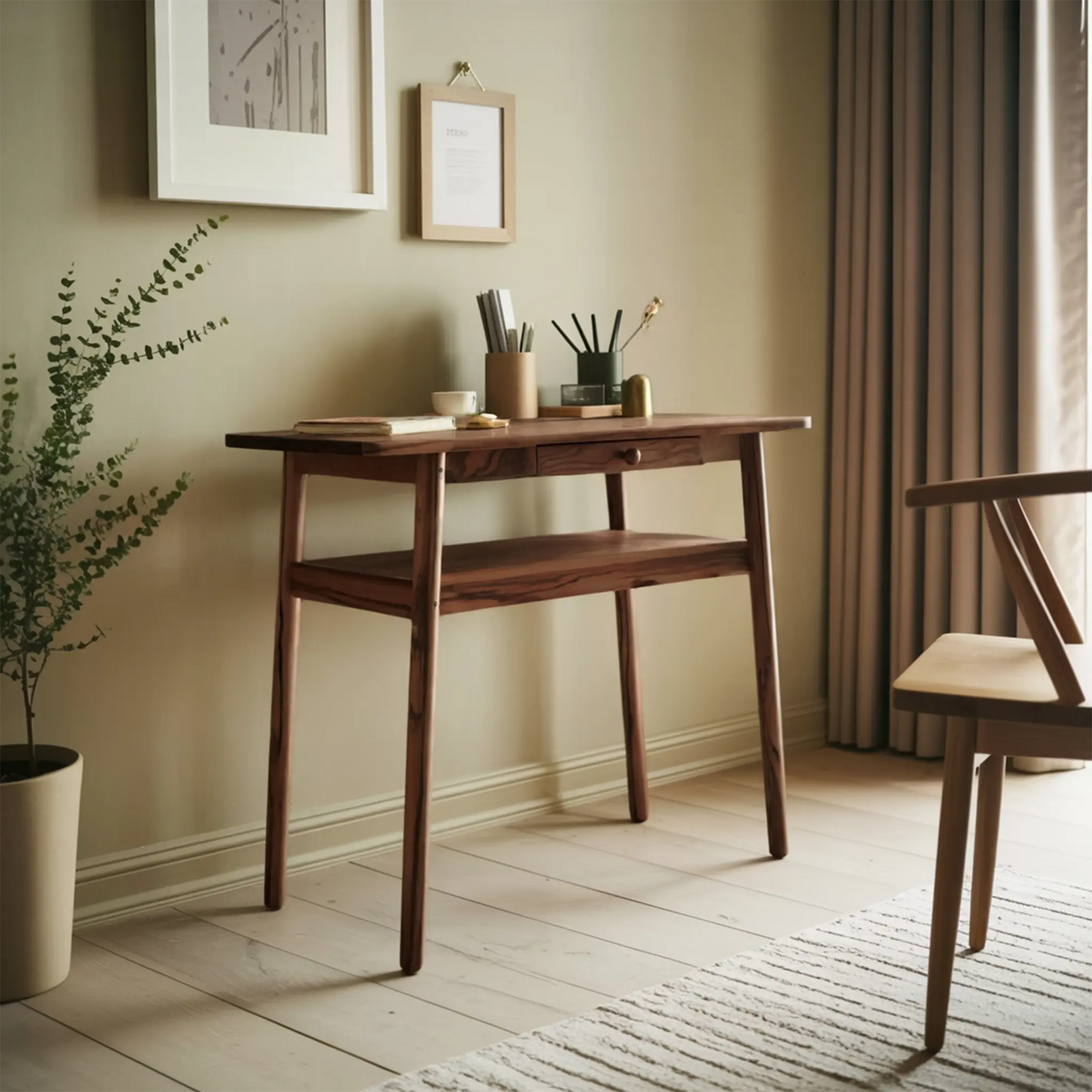 Modern Minimalist Wood Writing Desk With Drawer For Home Office Or Entryway Lynnsnail