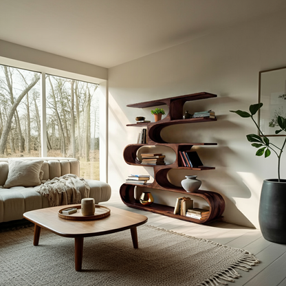 Artistic Curved Bookcase For Living Room Decor Lynnsnail