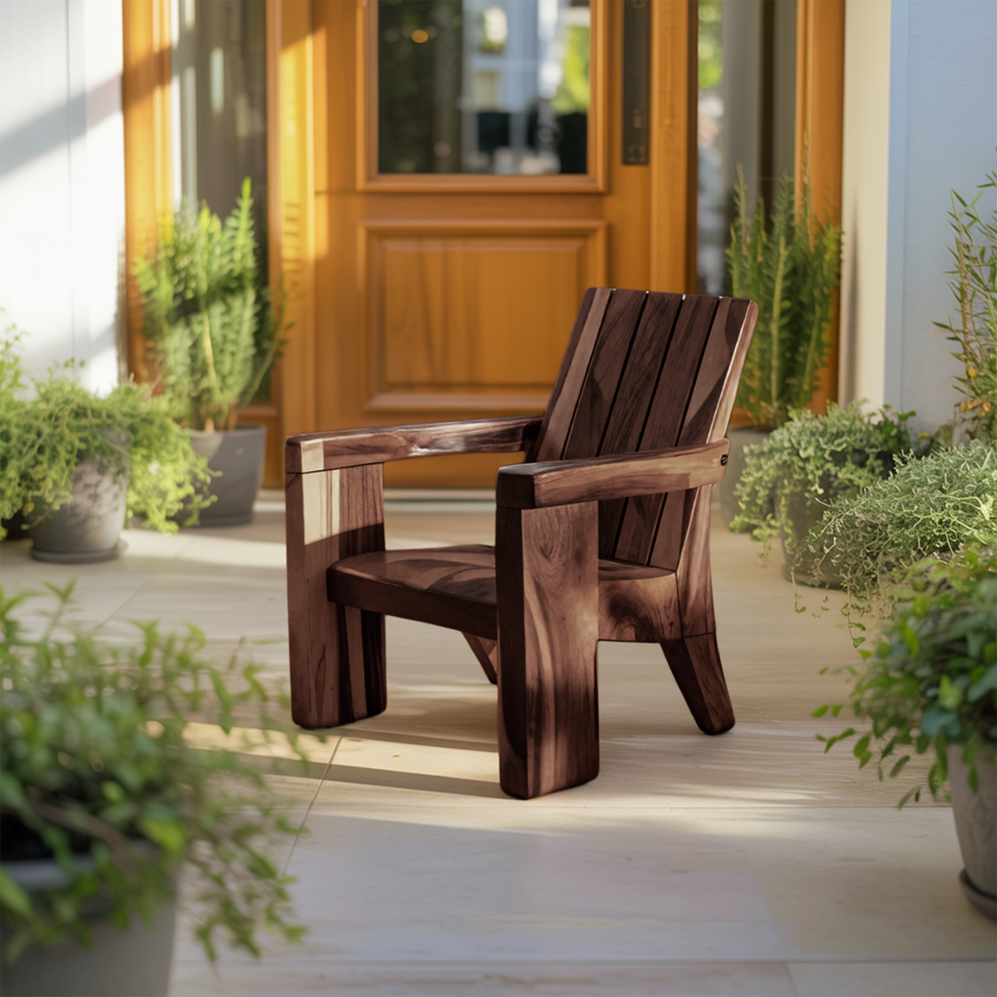 Rustic Outdoor Wooden Lounge Chair With Armrests For Garden Or Porch Lynnsnail