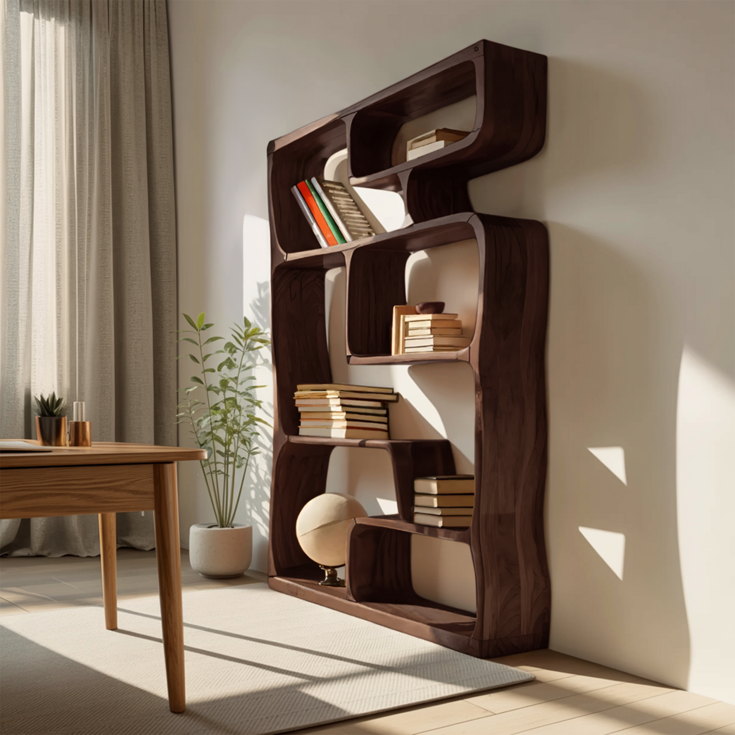 Modern Sculptural Bookshelf With Geometric Design For Living Room Lynnsnail