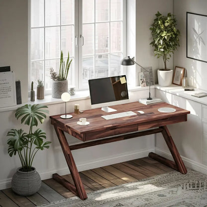 Modern Z Leg Wooden Writing Desk With Drawers For Home Office Or Studio Lynnsnail