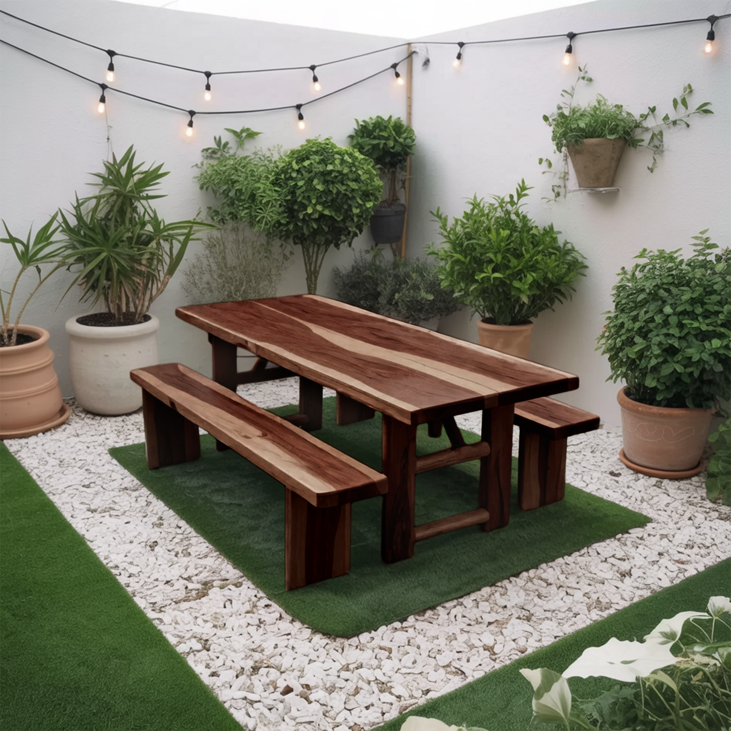 Rustic Outdoor Table With Benches For Garden Or Backyard Gatherings Lynnsnail