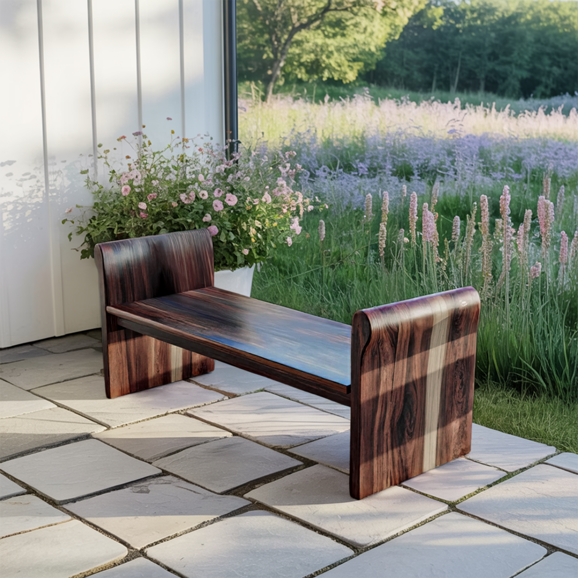 Contemporary Wood Bench With Rounded Armrests For Porch Or Garden Lynnsnail