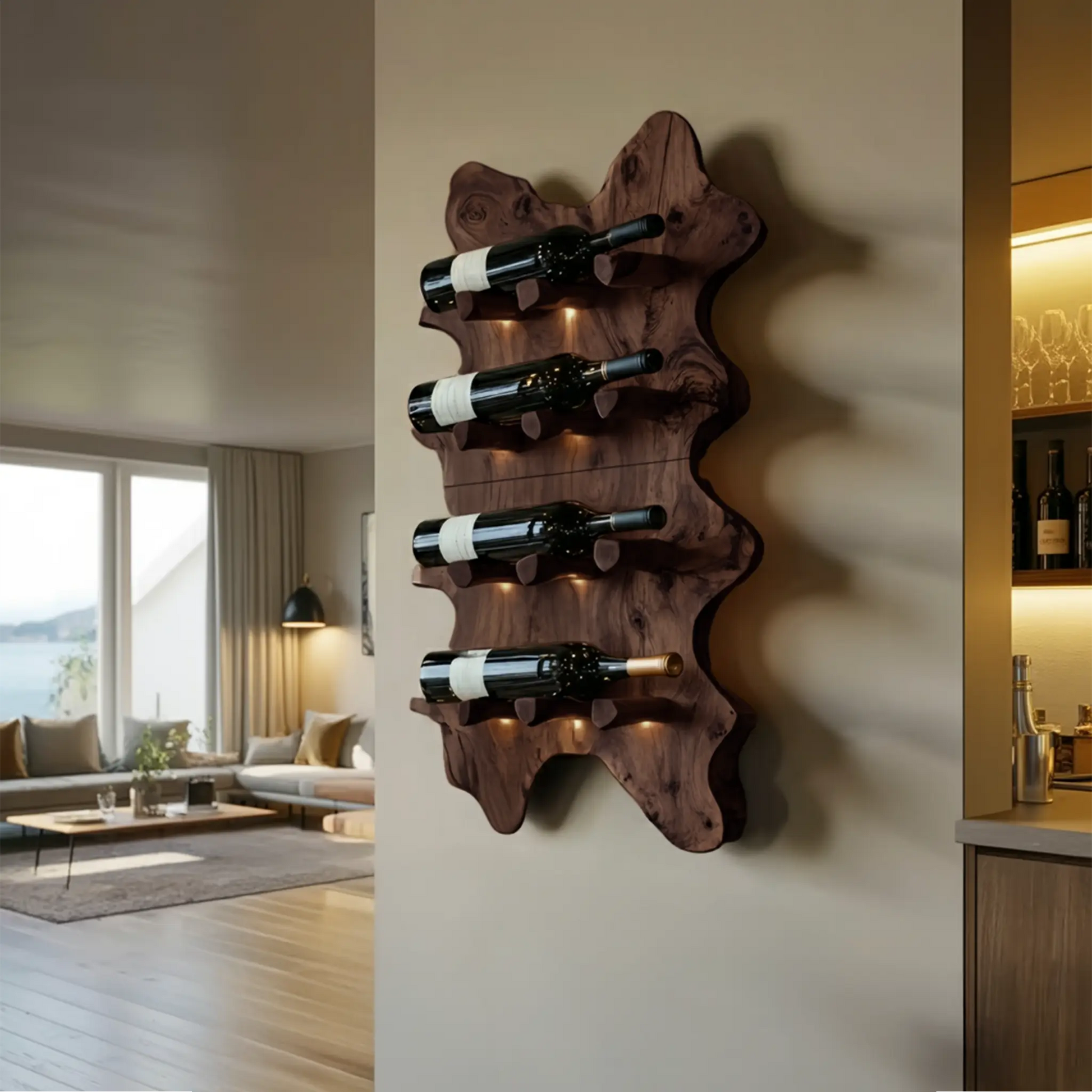 Rustic Live Edge Wall Wine Rack For Cozy Dining Rooms Lynnsnail