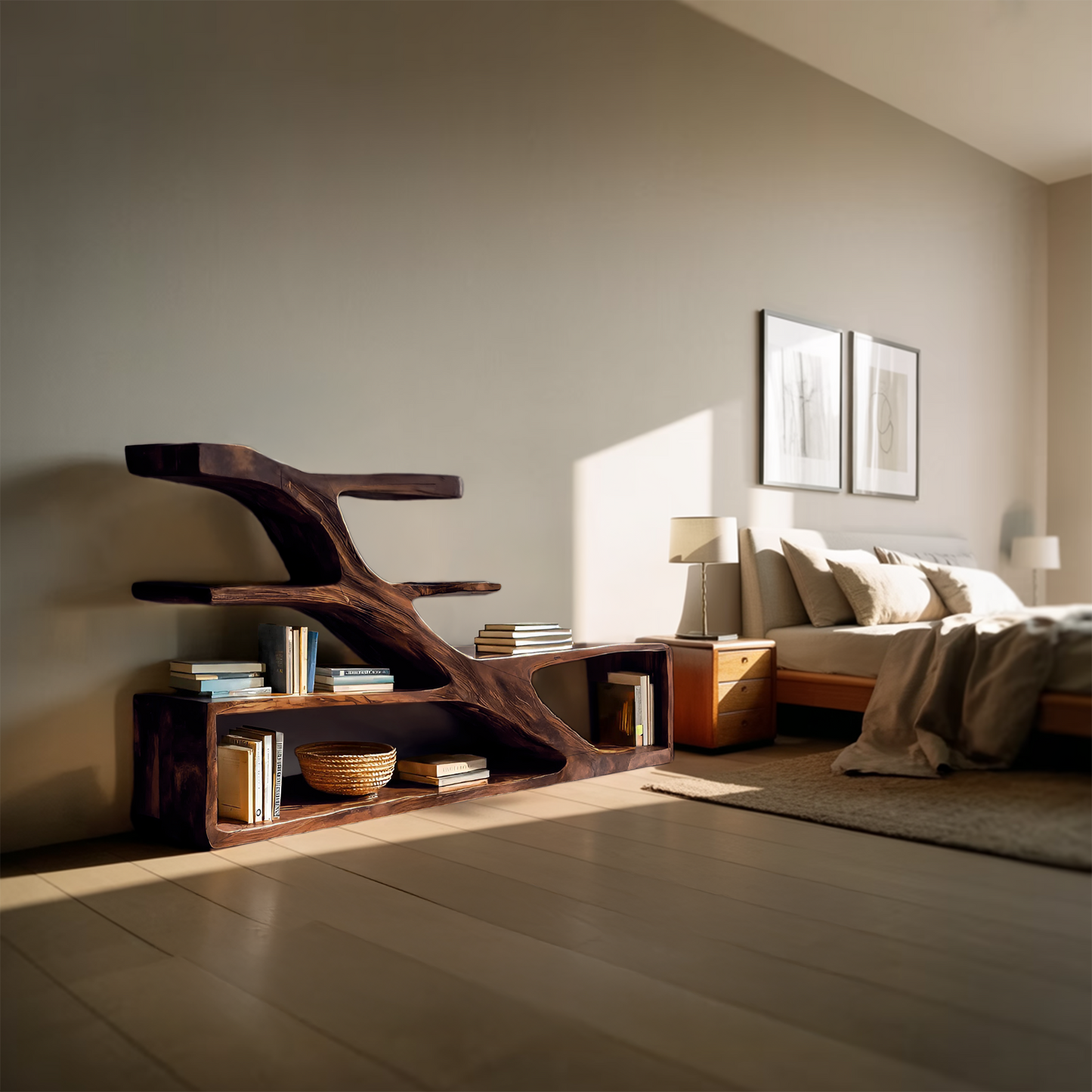 Modern Sculptural Curved Bookcase For Living Room Interior Lynnsnail