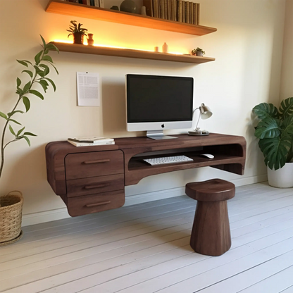 Minimalist Wall Mounted Desk With Drawers Floating Workstation For Bedroom And Office Lynnsnail