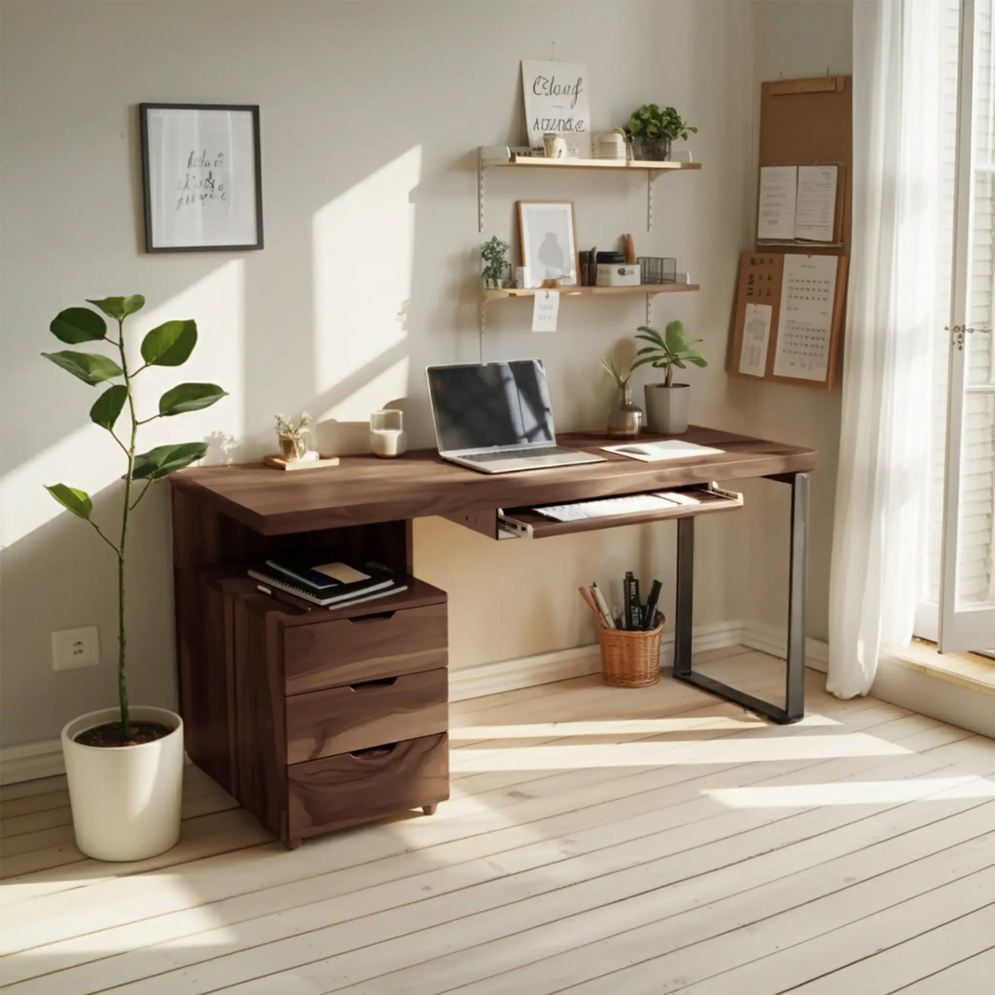 Contemporary Desk with Drawer For Home Office Workspace Lynnsnail