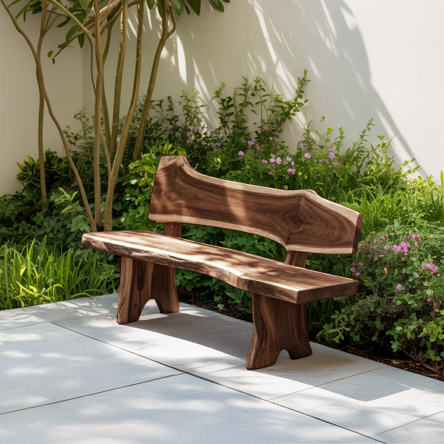 Rustic Live Edge Outdoor Bench With Curved Back For Patio Or Garden Lynnsnail