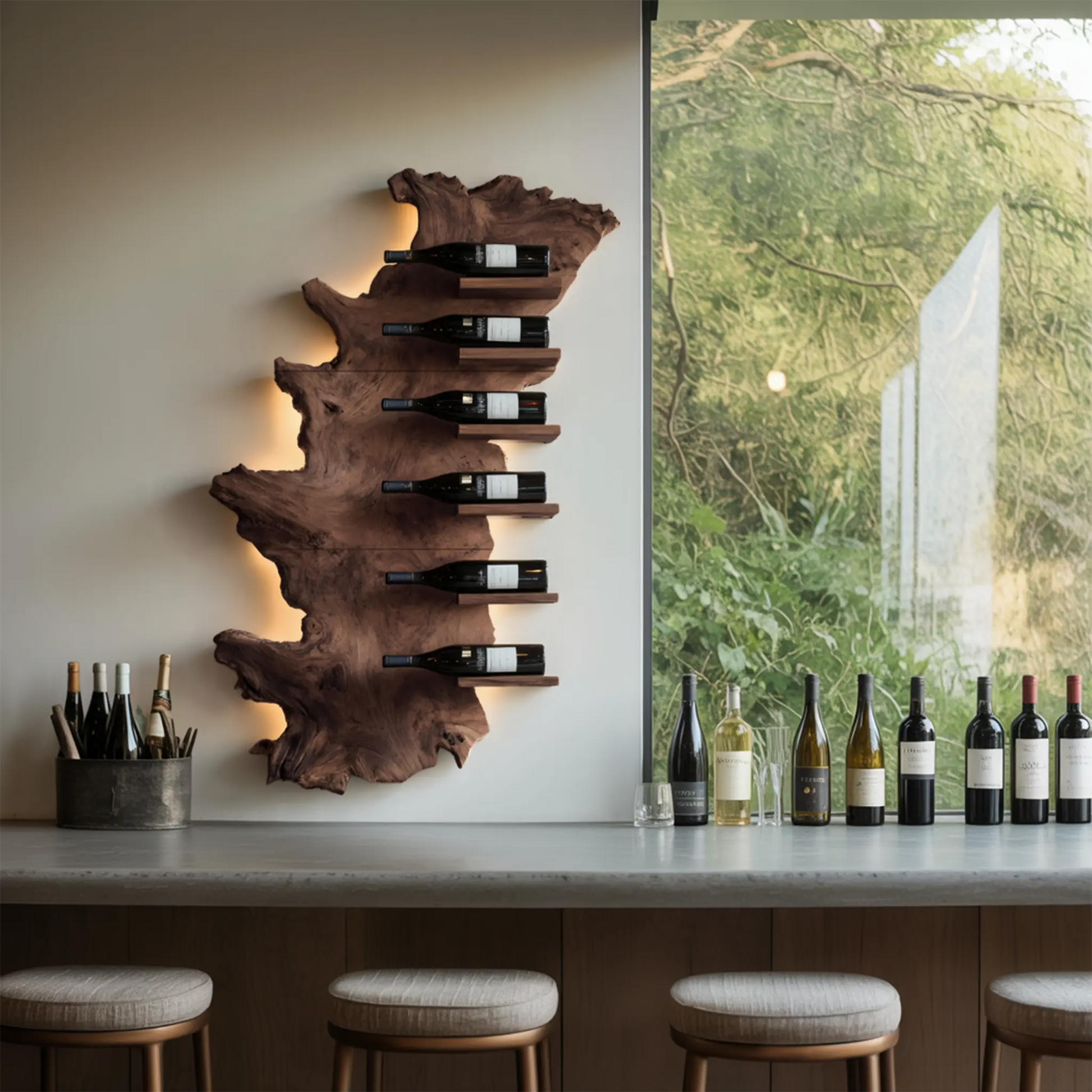 Handcrafted Wooden Live Edge Wine Holder For Bar Display Art Lynnsnail