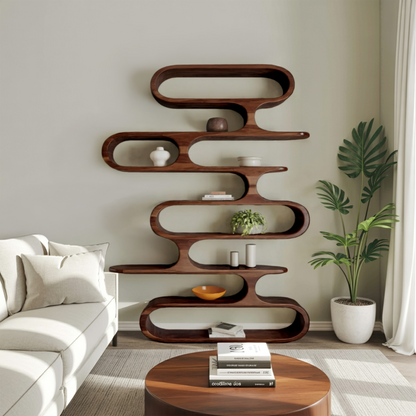 Mid Century Modern Wall Shelf With Flowing Shape For Living Room And Office Lynnsnail