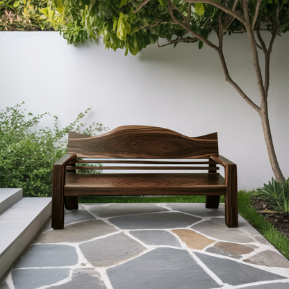 Rustic Outdoor Wooden Bench With Curved Backrest For Garden Or Porch Lynnsnail