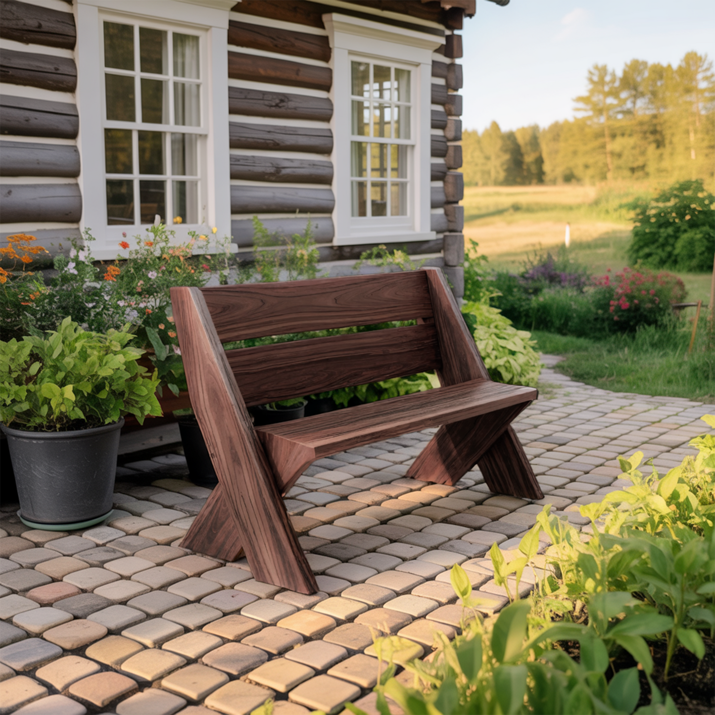 Modern Outdoor Bench With Angled Legs For Garden Patio And Backyard Lynnsnail